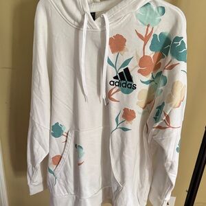 Adidas Women's White Hoodie with Floral Accents